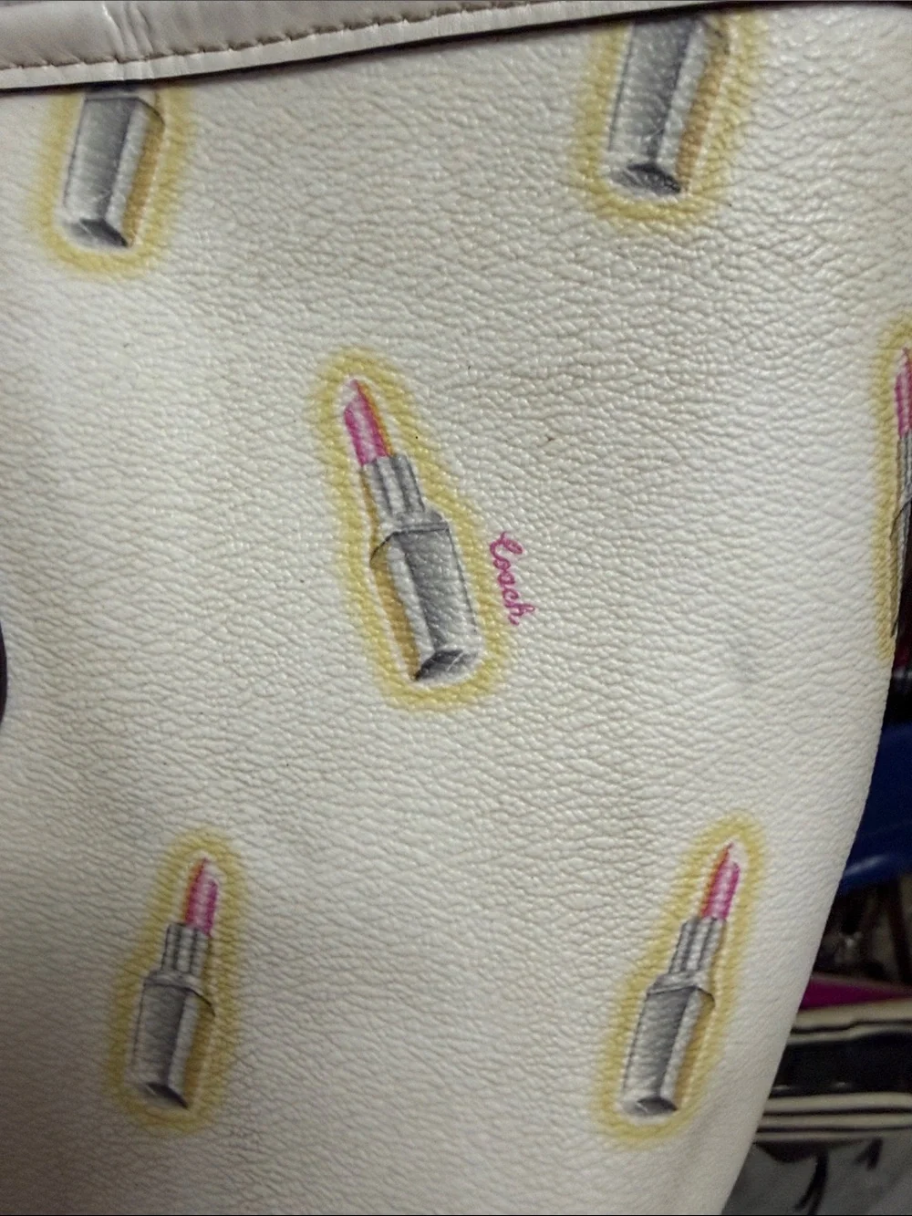 Coach Cream Tote with Lipstick Print
